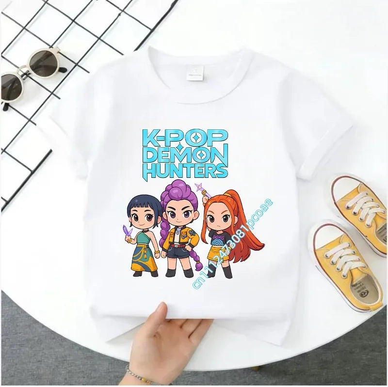 Cute Kpop Demon Hunters T-Shirt for Kids | Short Sleeve Cotton Tee