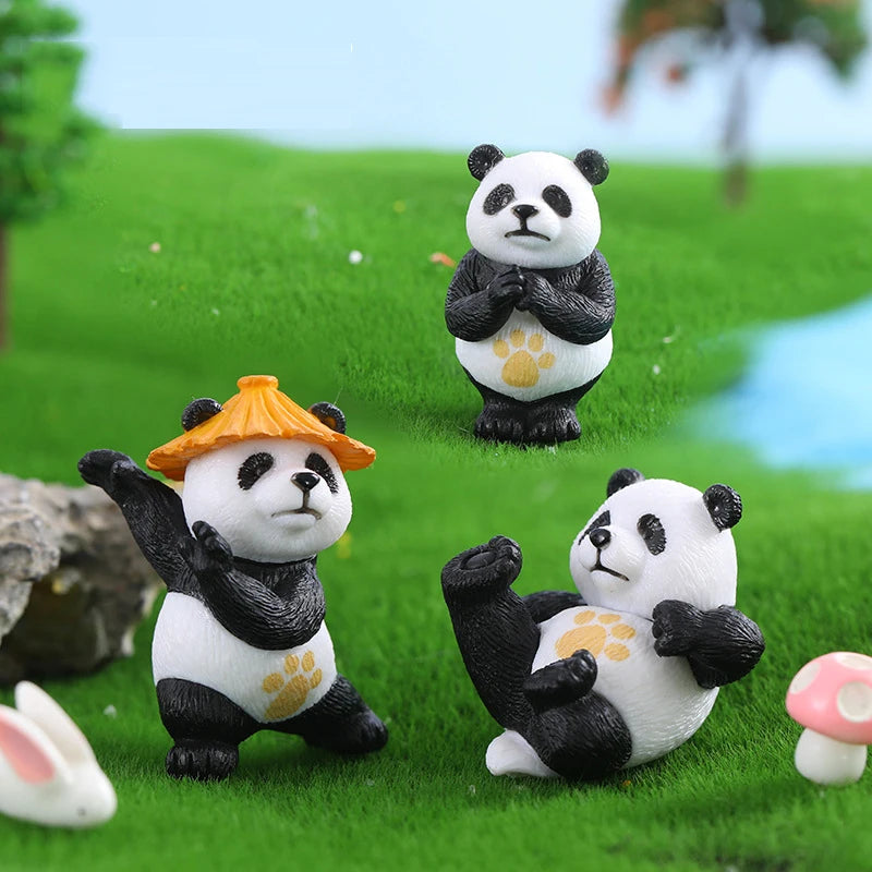 4pcs Mini Kungfu Panda Ornaments - Cute Car & Home Decorations