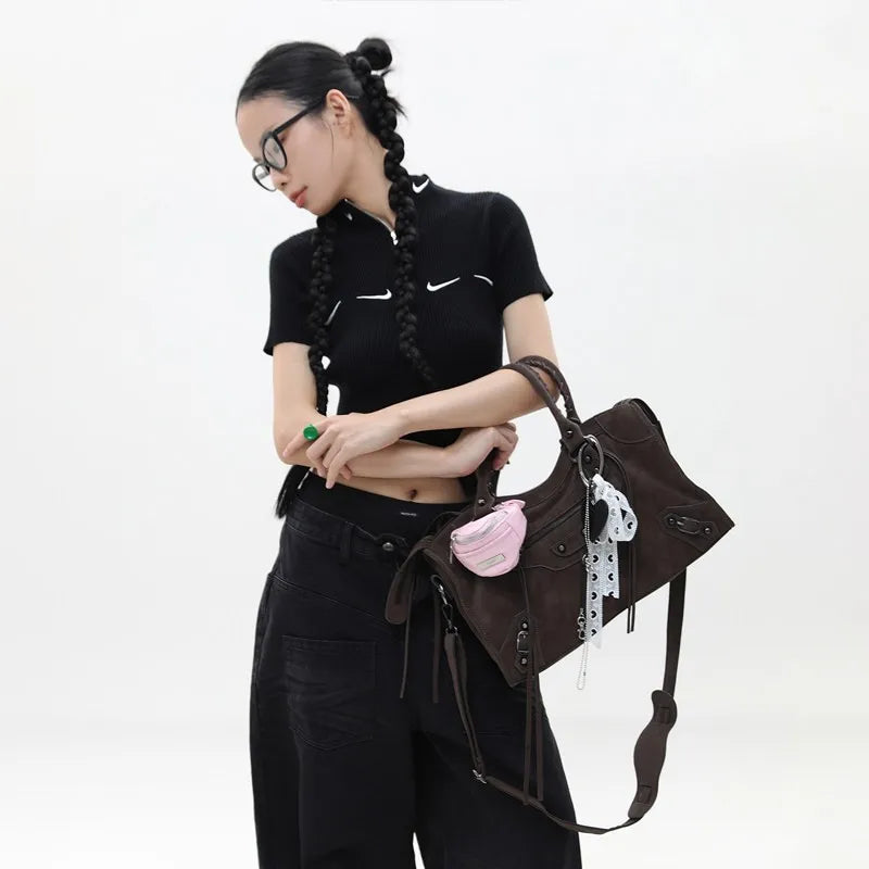 Y2K Vintage Motorcycle Bag - Stylish Crossbody with Adjustable Strap