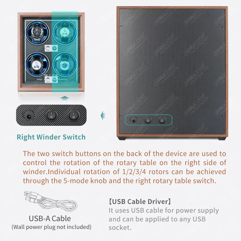 FRUCASE Luxury Wooden Watch Winder for 4 Automatic Watches