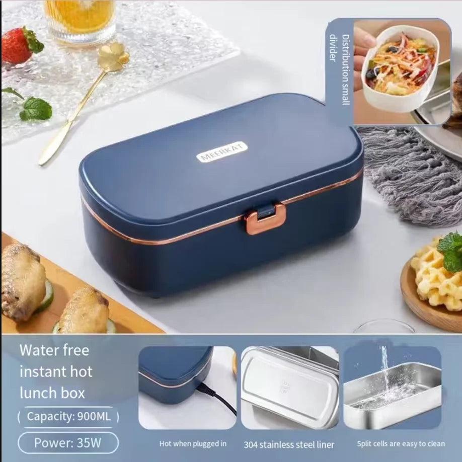 Portable Electric Food Warmer Lunch Box - 900ml Stainless Steel