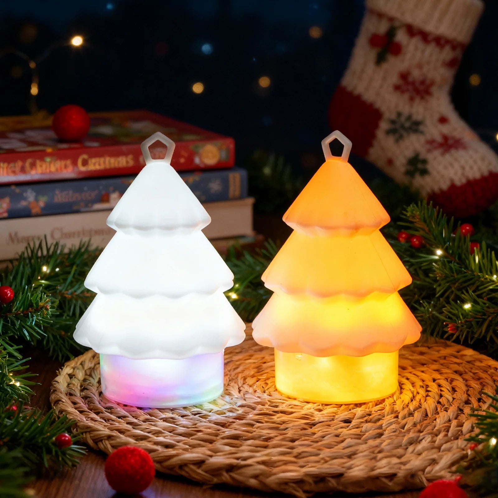3-Level Dimmable Christmas Tree Night Light - USB Rechargeable LED Lamp