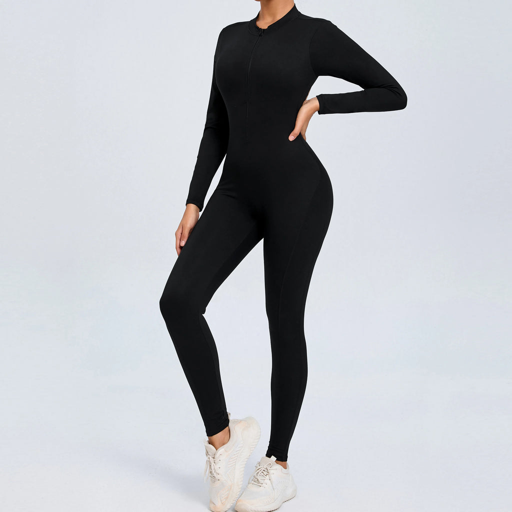 Stylish Women's Yoga Jumpsuit - Long Sleeve & Backless Design