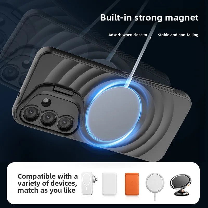 Protective Galaxy S25 Ultra Case with Magnetic Lens Holder & Kickstand