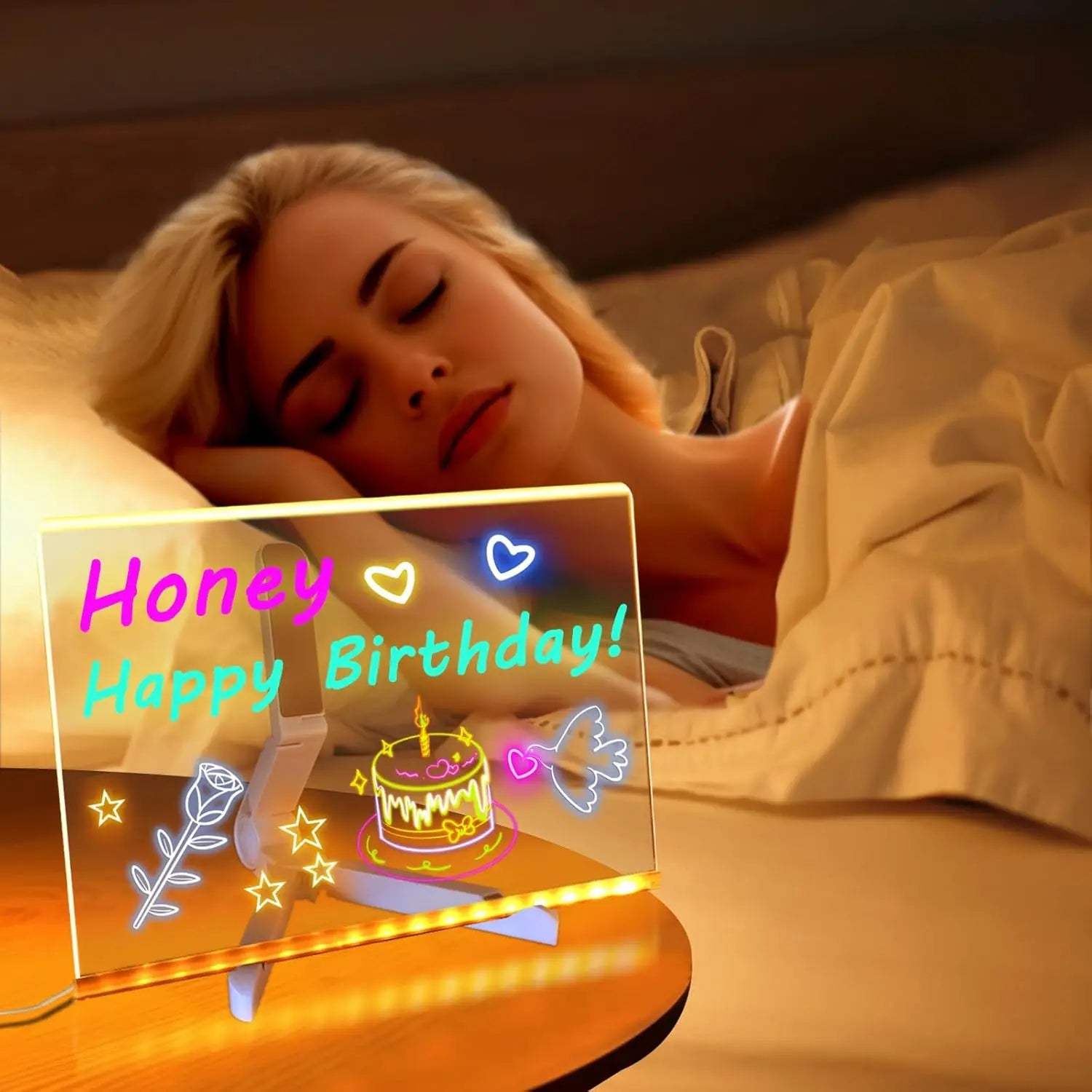 Colorful LED Note Board with Night Light & 7 Pens - DIY Kids Drawing