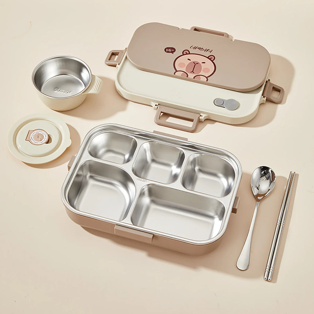 1500ml Stainless Steel Lunch Box with Cutlery & Bowl - Large Capacity