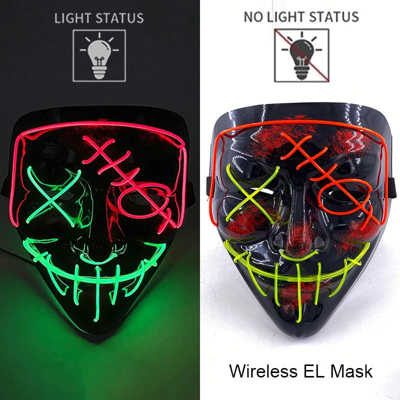 Glow-in-the-Dark Wireless LED Purge Mask for Halloween Cosplay