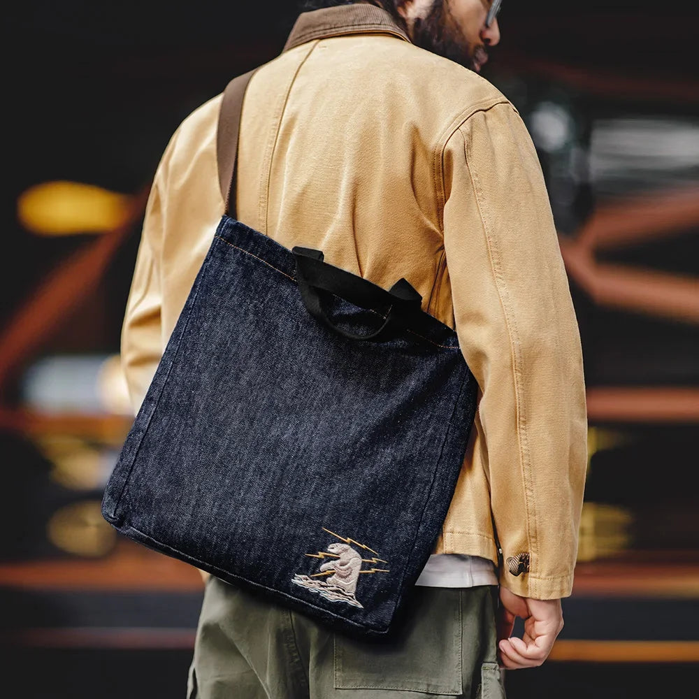 Maden Retro Denim Tote Bag: Stylish Crossbody Versatility