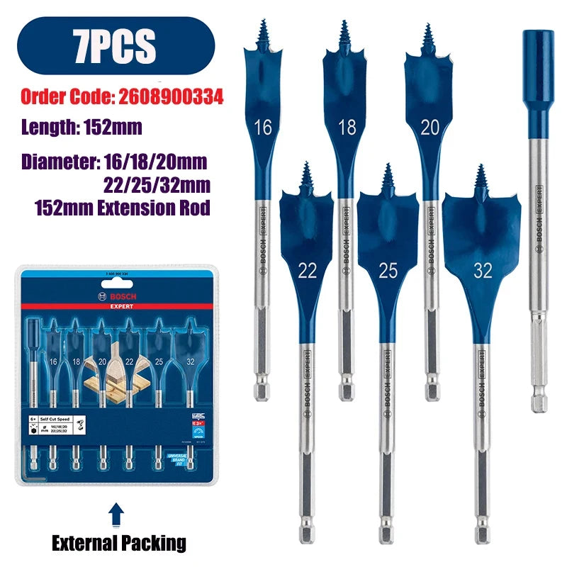 Bosch Triple Point Woodworking Flat Drill Bit Set - High Speed Steel 152mm