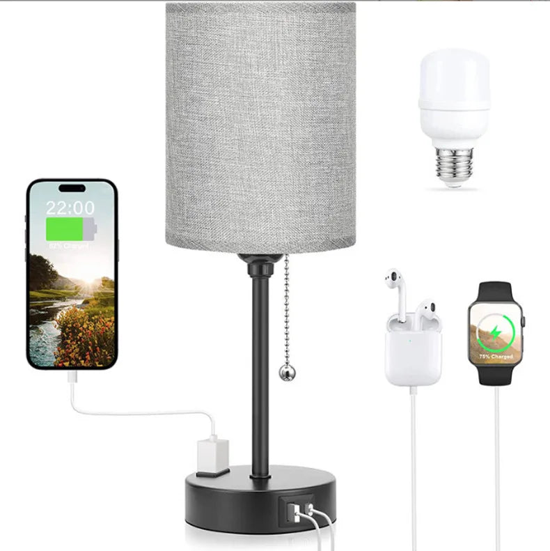 USB Rechargeable LED Table Lamps Set with Dual Socket - Modern Design