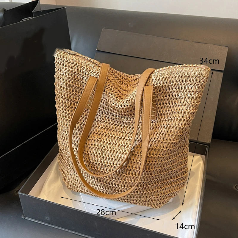 Handmade Straw Woven Shoulder Bag - Perfect for Beach & Travel