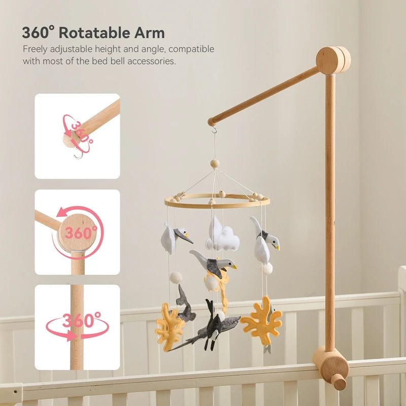 Wooden Baby Bed Bell Bracket - 0-12 Months Mobile Toy Holder