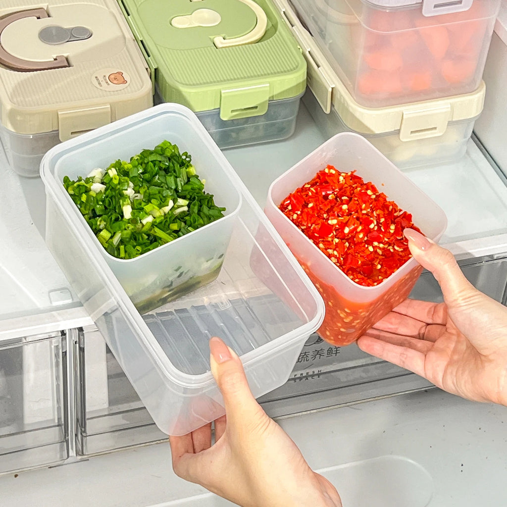 2-Grid Removable Clear Refrigerator Storage Box with Lid