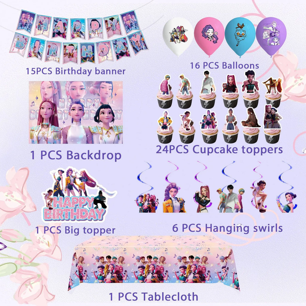 K-pop Girl Group Pink Dinnerware Set for Magical Birthday Parties