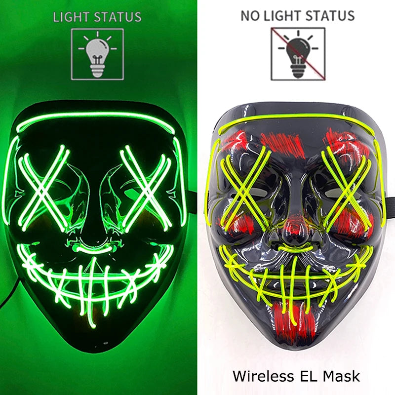 Glow-in-the-Dark Wireless LED Purge Mask for Halloween Cosplay