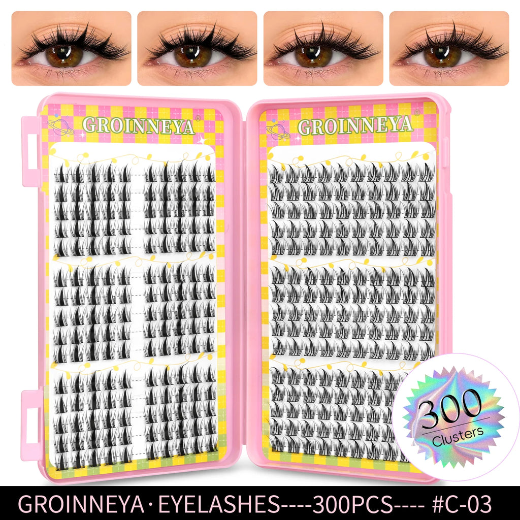 GROINNEYA Natural Cluster Lashes - 320 Pcs Volume Mixed Tray
