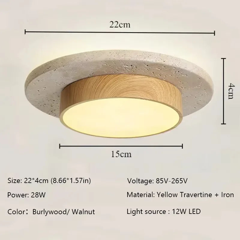 Wabi Sabi Travertine LED Ceiling Lamp - Retro Natural Stone Beauty