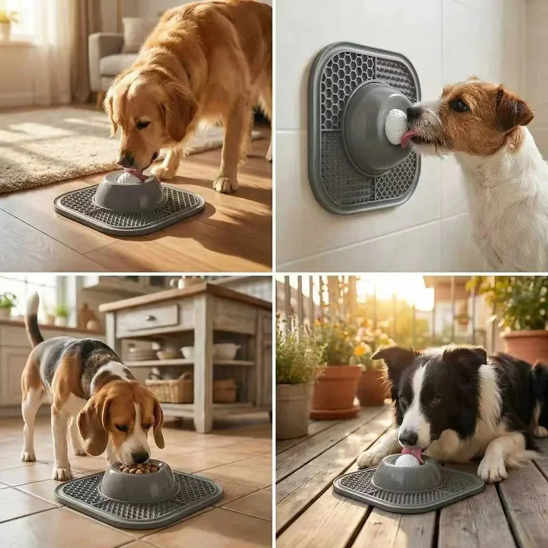 Engaging Slow Feeder Dog Bowl with Interactive Ball & Licking Mat