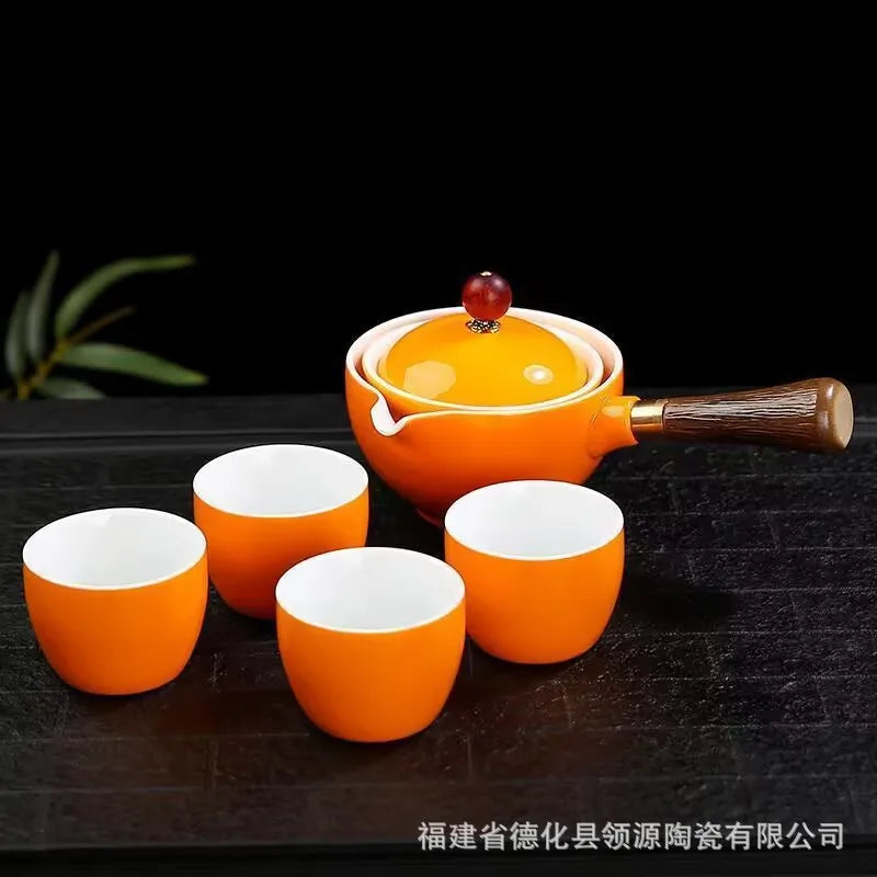 Portable 4-Piece Gongfu Tea Set with Rotating Teapot - Perfect Travel Gift