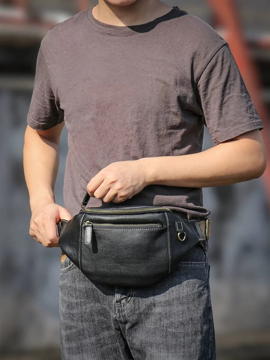 Trendy Top Grain Leather Crossbody Chest Pack for Men & Women