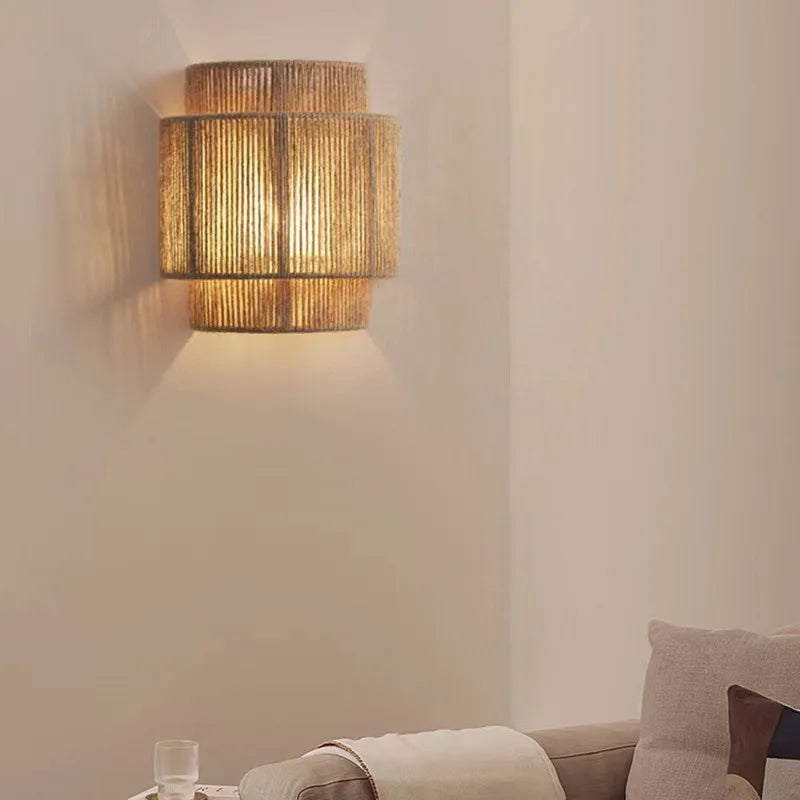 Elegant Japanese Woven Rattan Wall Lamp - E27 Stylish Lighting