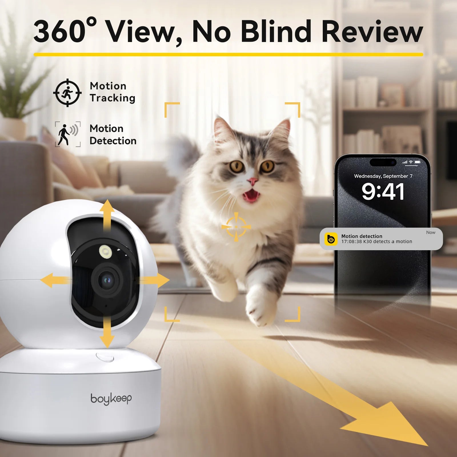 BoyKeep 2K Smart Security Camera with 360° Pan & Tilt and Night Vision