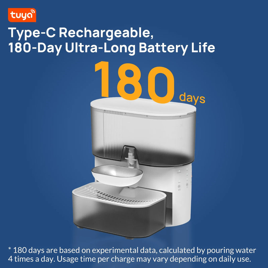 Rechargeable 3L Timed Pet Water Fountain - No Filter, Continuous Fresh Water