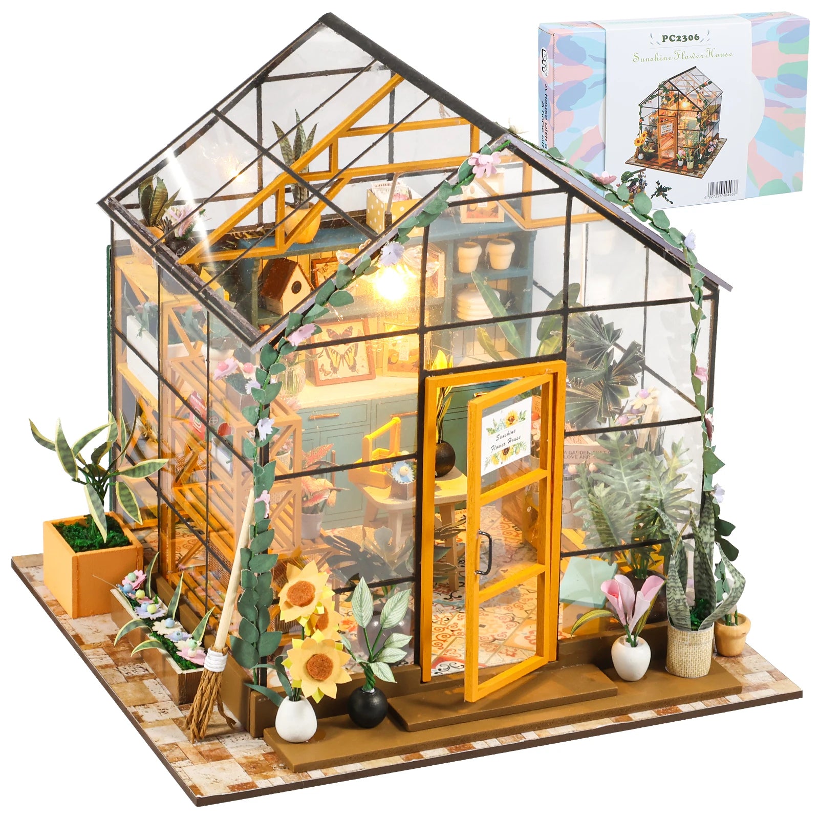 DIY Miniature Garden House Kit with LED Lights & Realistic Furniture