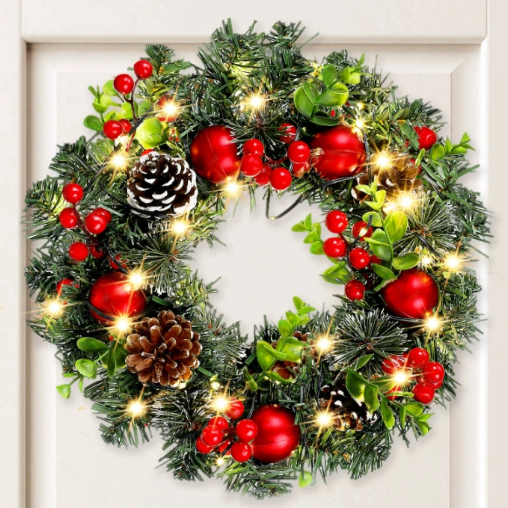 Elegant Red LED Christmas Wreath - Perfect Holiday Decoration