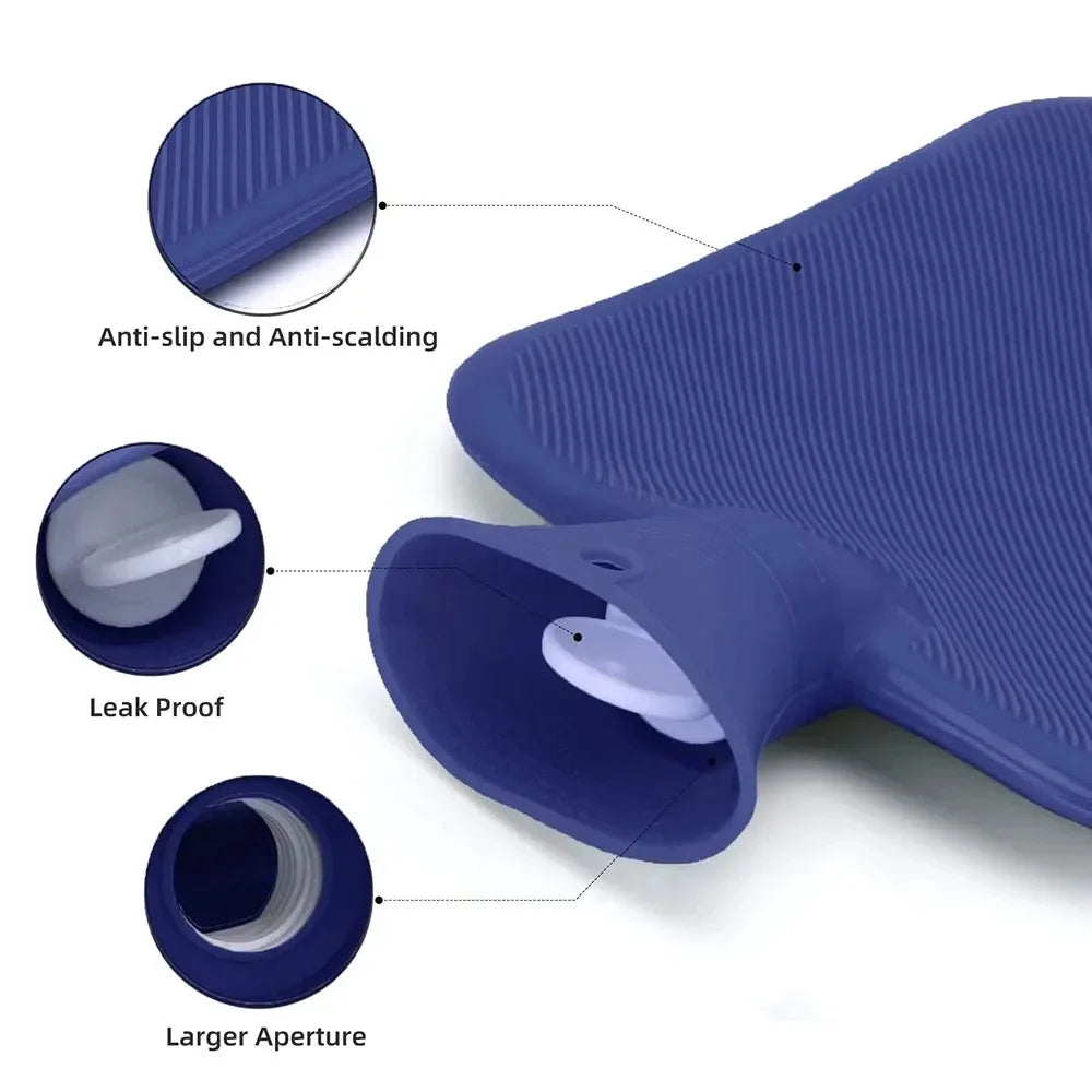 Durable Hot Water Bottle with Knitted Cover for Pain Relief - 1L/2L