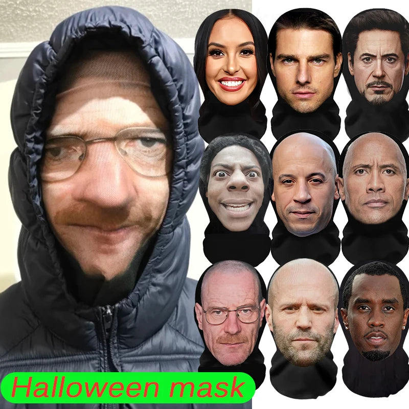 3D Realistic Full Face Halloween Mask - Funny Celebrity Balaclava