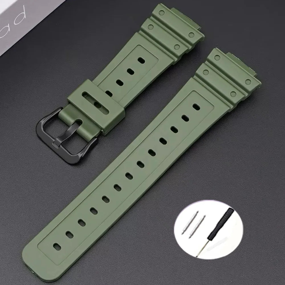 16mm Waterproof Silicone Watch Strap for Casio Models | Silver Buckle