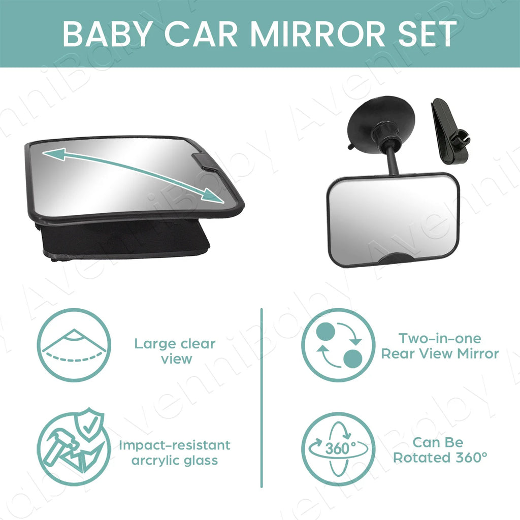 2PC Baby Car Mirror Set - 360° Rotatable Shatterproof View