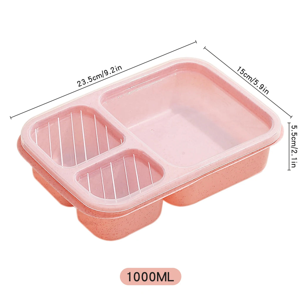 Eco-Friendly Portable 3-Compartment Bento Lunch Box