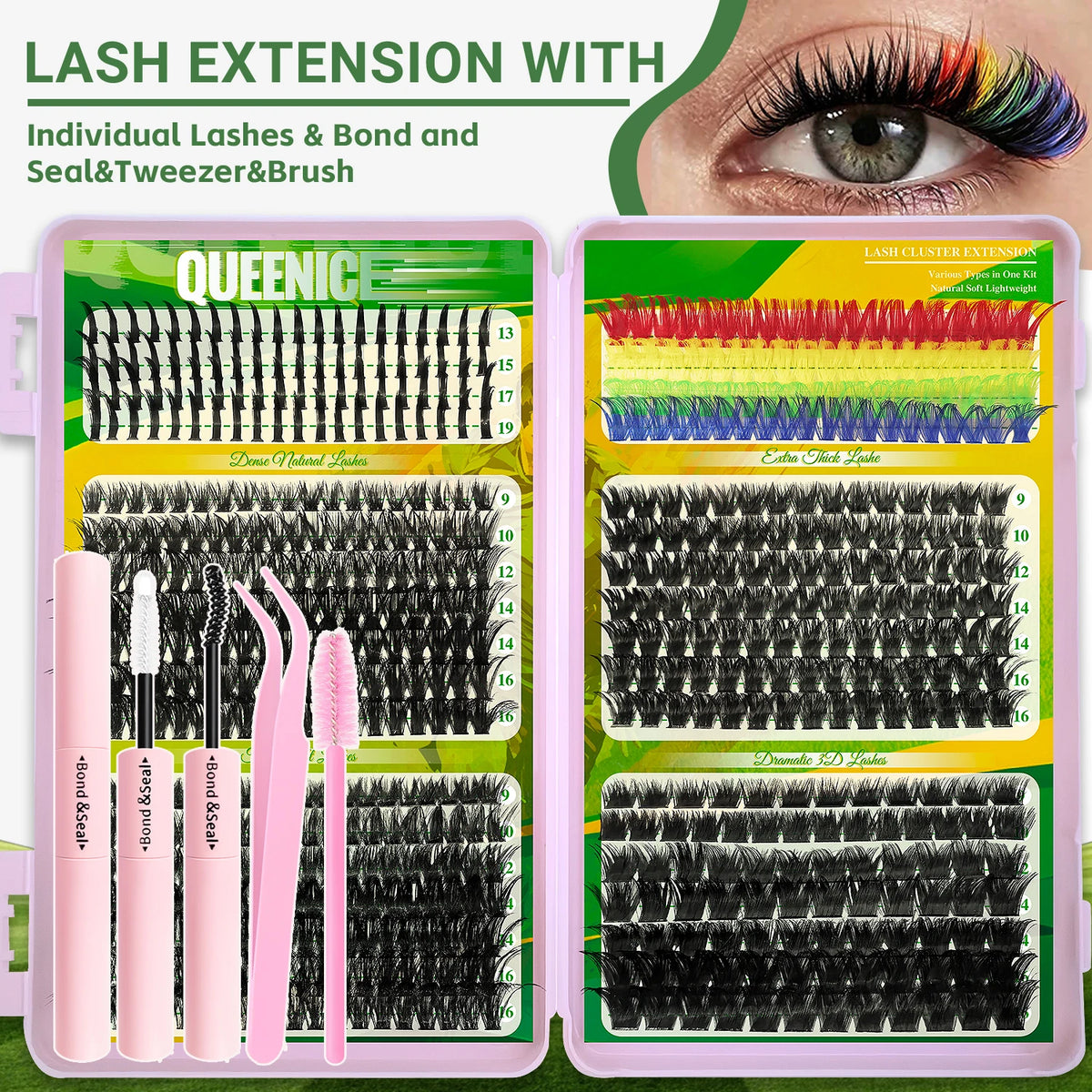 QUEENICE DIY Cluster Lashes - Fluffy Cat Eye Eyelash Extensions