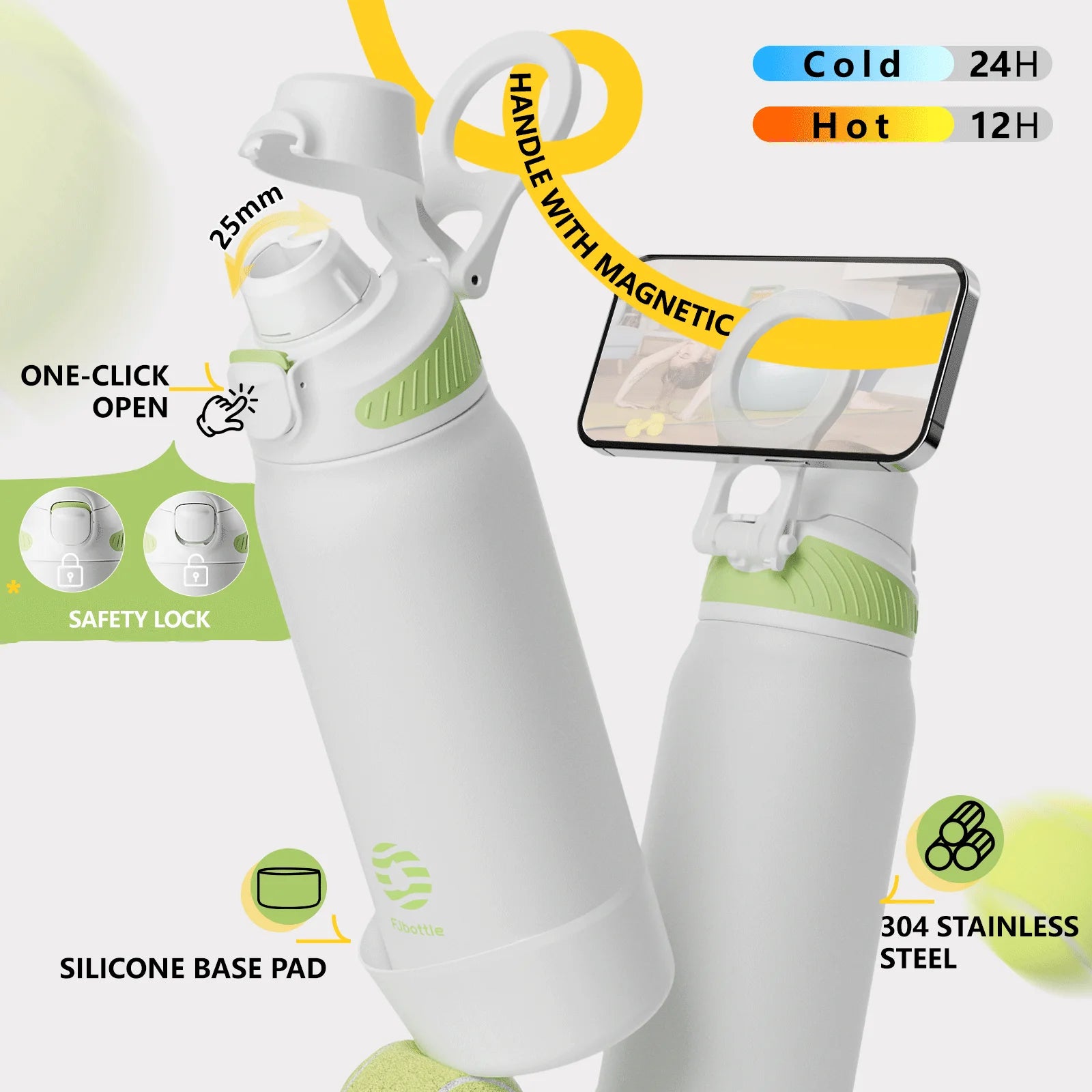Leakproof Fjbottle Thermal Water Bottle with Magnetic Cap - Portable