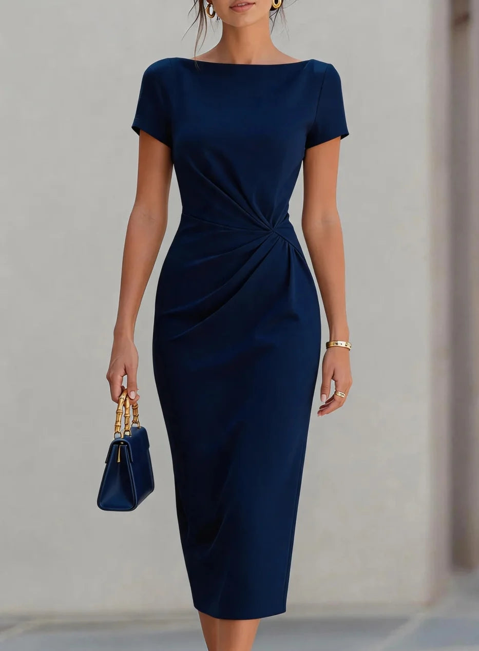 Elegant Women's Midi Dress - Twist Waist Bodycon for Office & Parties