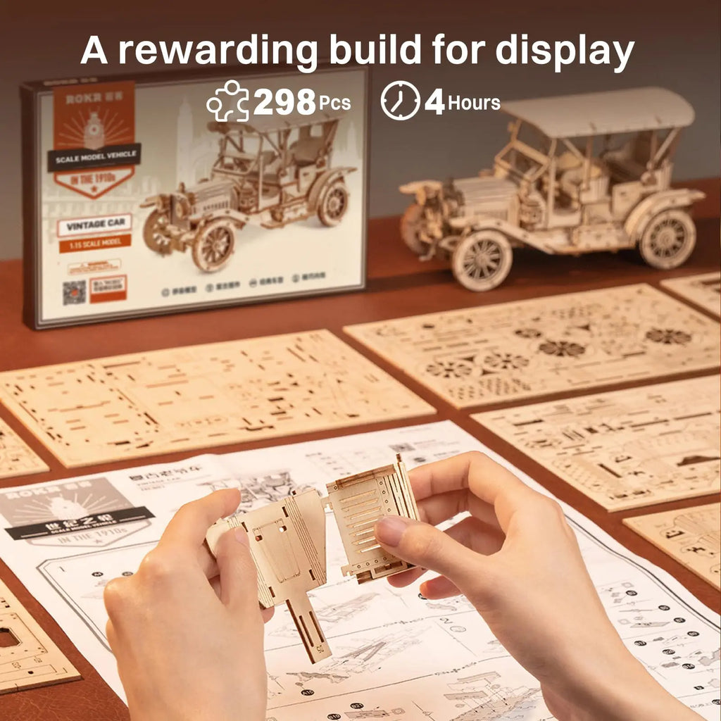 Robotime Rokr 3D Vintage Car Wooden Puzzle – Fun DIY Model Kit