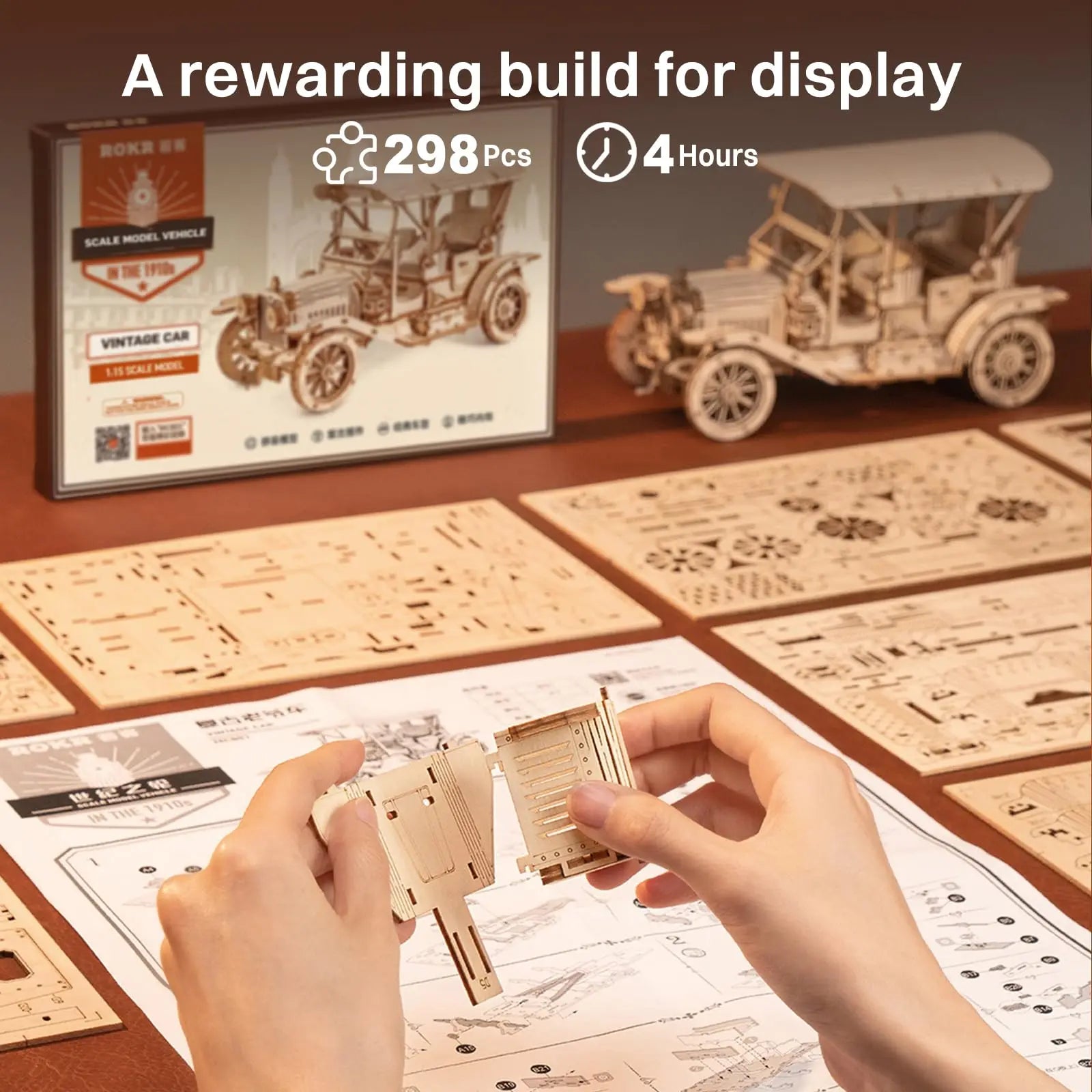 Robotime Rokr 3D Vintage Car Wooden Puzzle – Fun DIY Model Kit