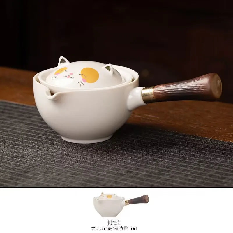 Portable 4-Piece Gongfu Tea Set with Rotating Teapot - Perfect Travel Gift