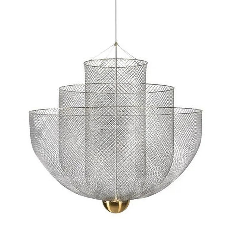 Modern Iron LED Pendant Lamp - Dimmable Mesh Light for Dining & Bedroom