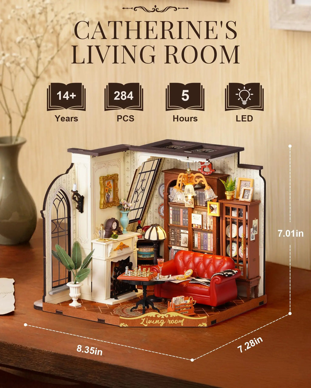 Robotime DIY Catherine's Living Room Dollhouse - Miniature Wooden Kit