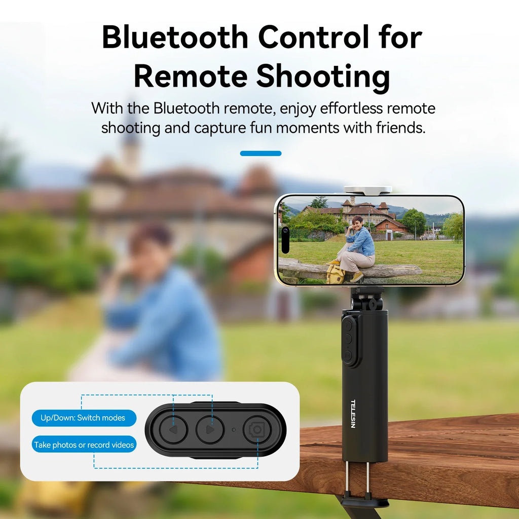TELESIN 3-in-1 Selfie Stick with Remote - Magnetic & Clamp