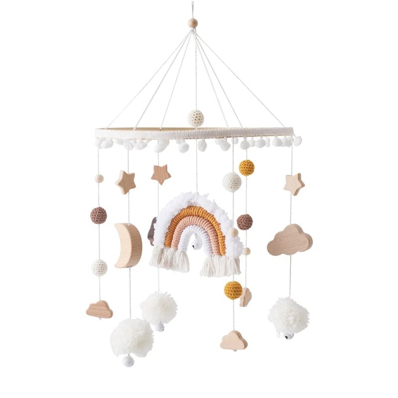 Wooden Baby Crib Mobile with Musical Rattle - Perfect Infant Toy