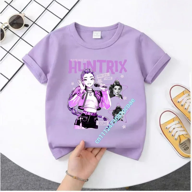 Cute Kpop Demon Hunters T-Shirt for Kids | Short Sleeve Cotton Tee