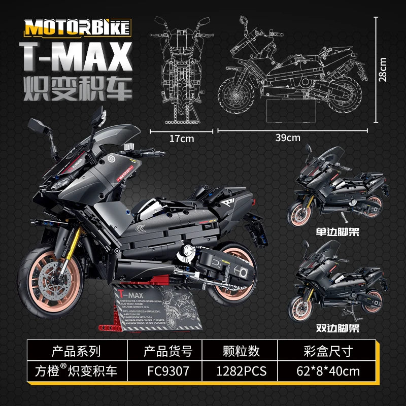 1282 PCS T-MAX Motorcycle Building Blocks - Creative Motorbike Model