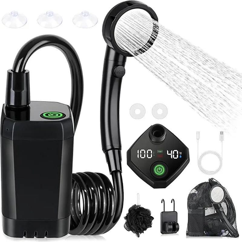 Rechargeable Portable Camping Shower with LED Display & 6000mAh Battery