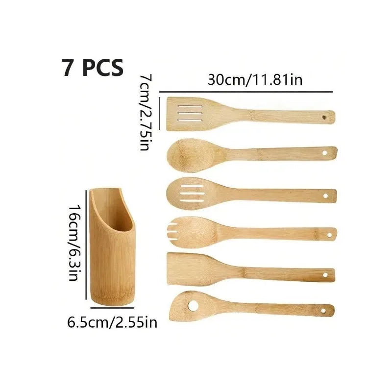 Eco-friendly Bamboo Utensil Set - Non-stick Cooking Tools with Holder