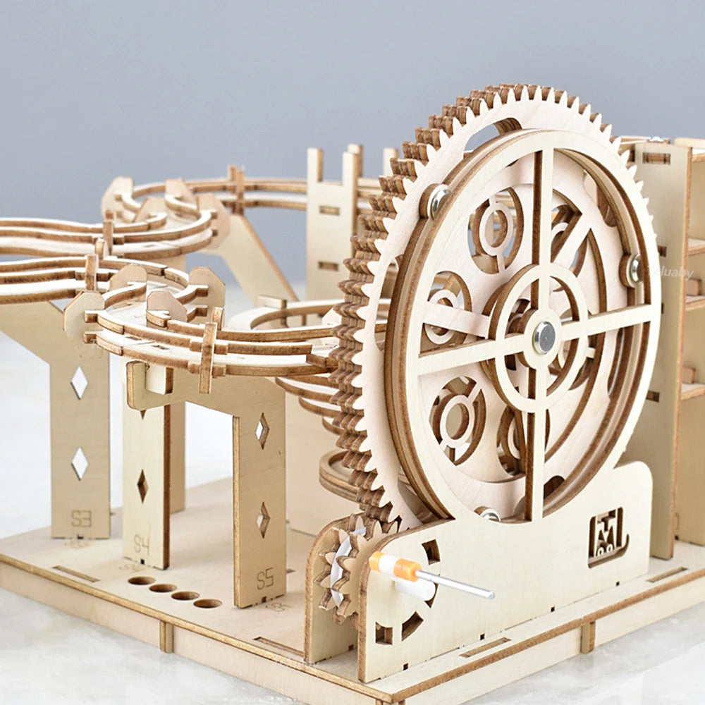 3D Wooden Puzzle Marble Run Set - DIY Mechanical Model Kit for All Ages