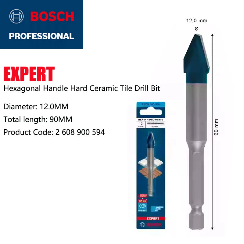 BOSCH HEX-9 Hard Ceramic Drill Bits for Tough Tiles - Expert Quality